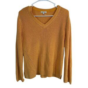 Tyler Boe 100% Cotton Sunshine Orange Knit V-Neck Sweater Women's Size M